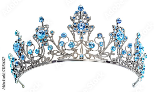 Silver tiara with blue stones sapphire isolated on white background
