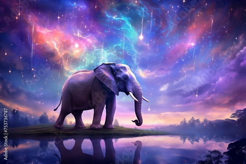 A gentle elephant under a lavender sky