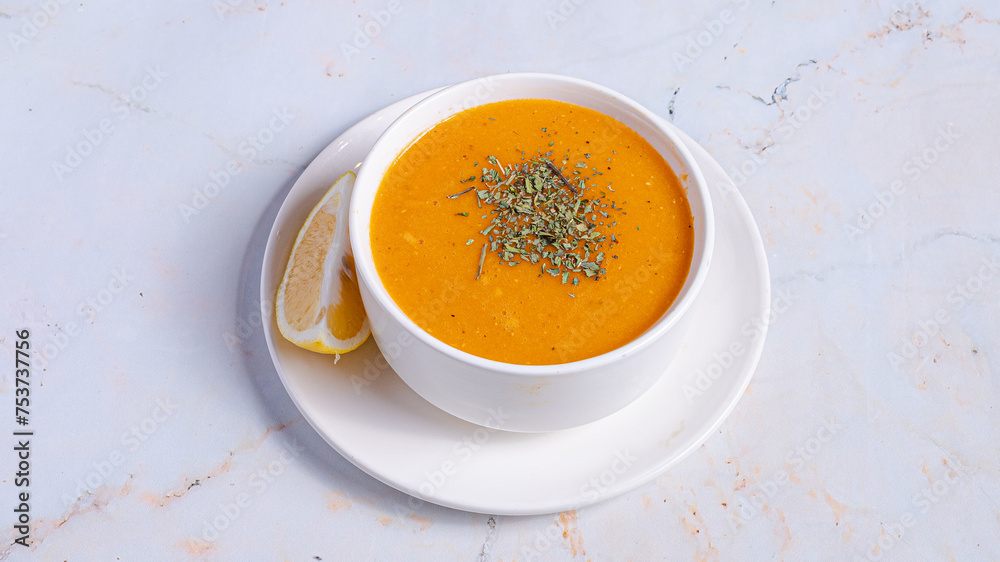 Lentil soup bowl isolated on white Lentil soup bowl isolated on white