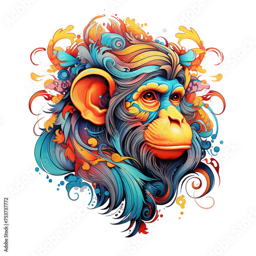 A monkey depicted in vibrant tattoo art style against a clean white  transparent background 