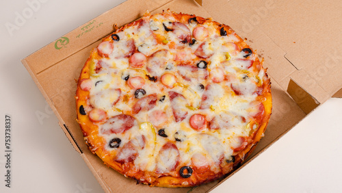 Pizza in pizza box isolated