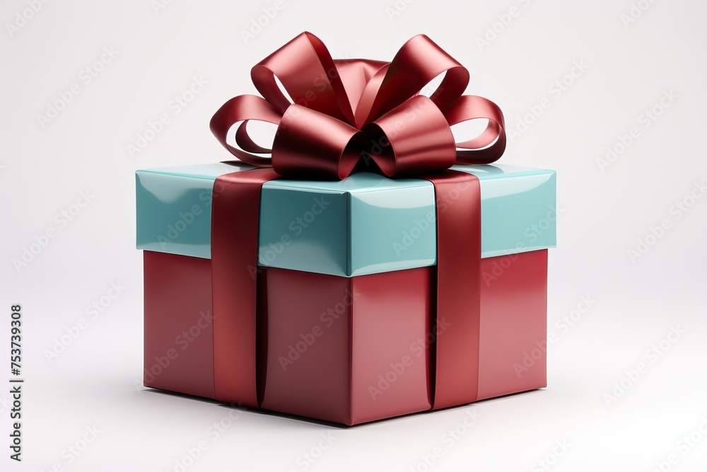 Fototapeta premium Red gift with blue top and red ribbon and big red bow.