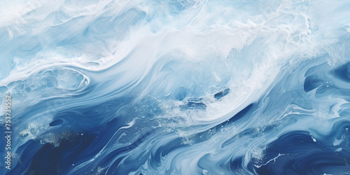 Abstract blue paint art ocean waves crashing with white foam and splashes background. H2O expressive  artistic  pattern texture wallpaper backdrop