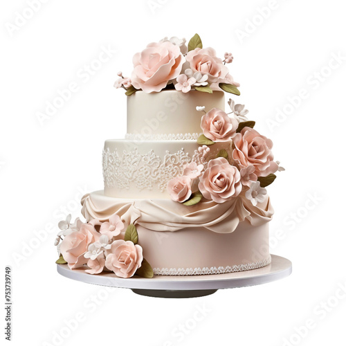 Tasty wedding fondant cake isolated on transparent background