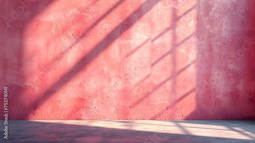 Magenta Plaster Wall with Shadows of Sunlight. Elegant Background for Product Presentation