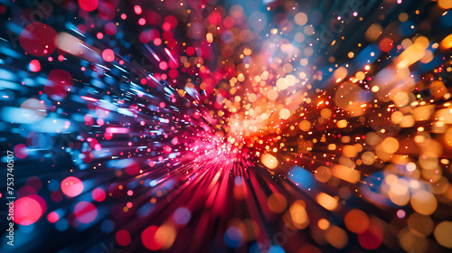 Glowing Light Explosion, Abstract Sparkling Bokeh and Flow, Festive Multicolored Particles