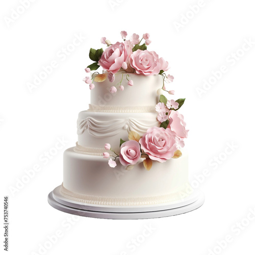 Tasty wedding fondant cake isolated on transparent background