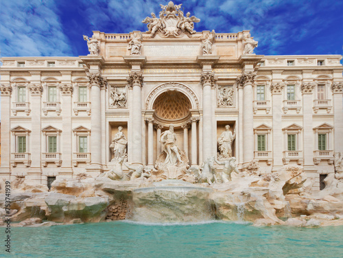 restored Fountain di Trevi in Rome at day, Italy
