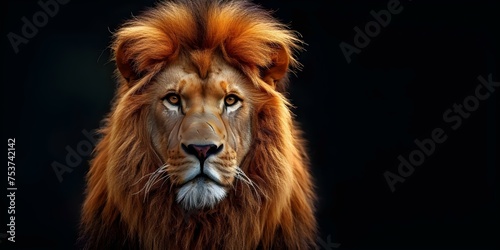 Magnificent Golden Lion with a Fiery Mane Amidst a Dark Background. Concept Animal Photography  Lion Portraits  Artistic Editing  Nature Beauty  Dramatic Imagery