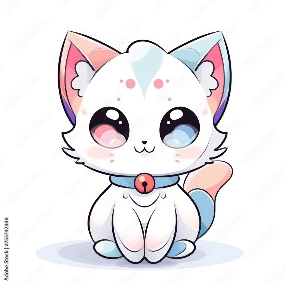 vector illustration cartoon cute cartoon cat of blue color and pink and blue eyes on a white background