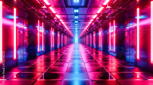 Digital Server Room in Technology Center, Networking and Data Storage, Futuristic Connectivity