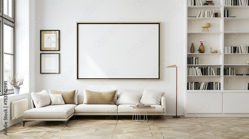 mockup blank frame on a living room wall. painting mockup mockup blank frame on a living room wall. painting mockup