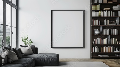 mockup blank frame on a living room wall. painting mockup photo