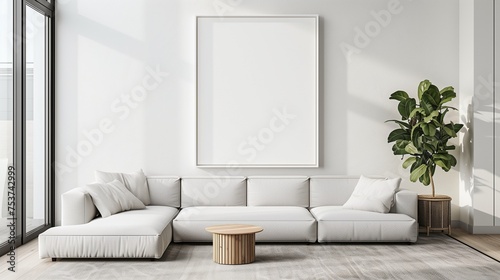 mockup blank frame on a living room wall. painting mockup