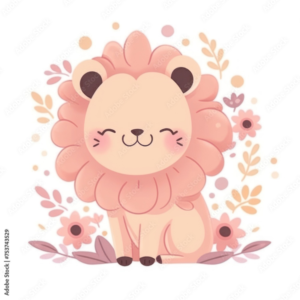 illustration of a cute lion is sitting and smiling happily