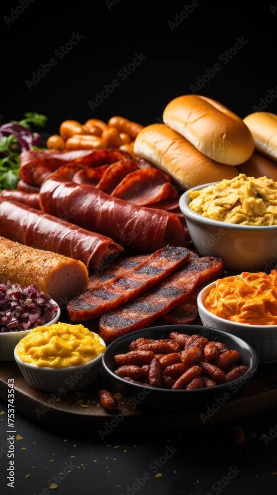 Platter with various meats, beans, and other foods