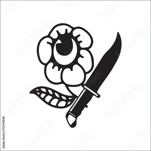 vector illustration of flower with knife