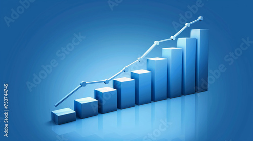 Stock exchange market graph and progress of business financial and investment data analysis on blue background hyper realistic 