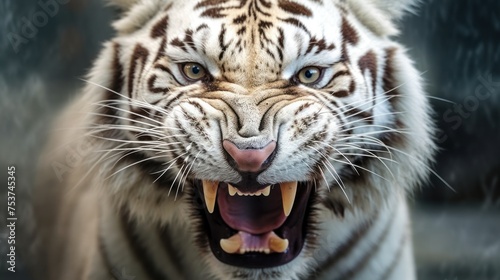 close up photo angry white tiger background © kucret