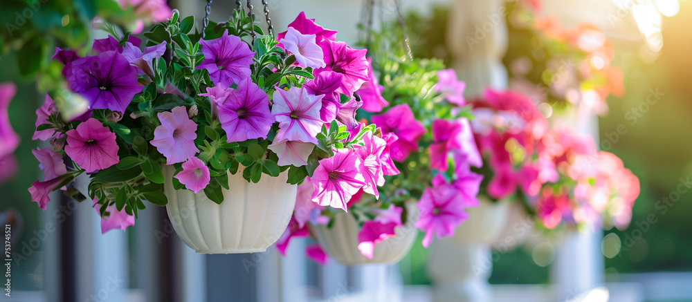 A row of flower pots. spring summer concept background A row of flower pots. spring summer concept background