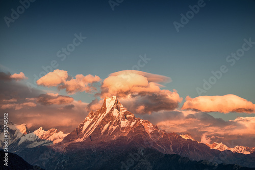 Majestic Machapuchare Peak at Sunrise, Poon Hill, Nepal photo