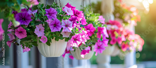 Wallpaper Mural A row of flower pots. spring summer concept background Torontodigital.ca