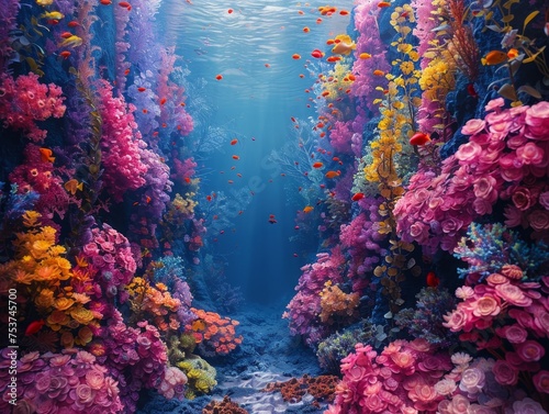 Ethereal undersea worlds  capturing the mystery of marine life and magical underwater forests in vibrant colors.