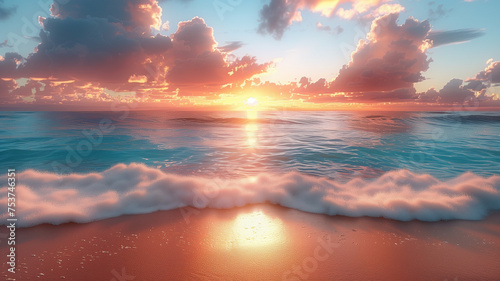 The ocean is calm and the sun is setting, creating a beautiful photo