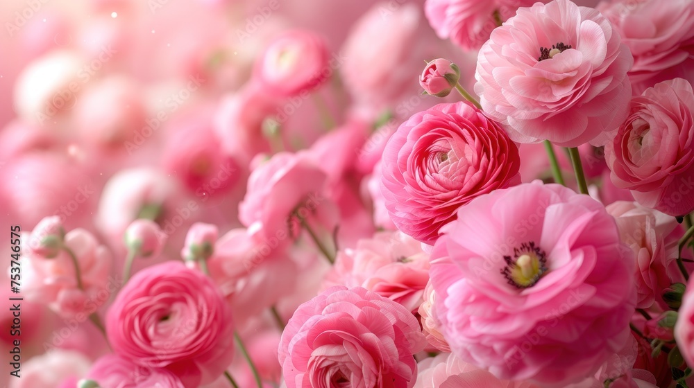 a bunch of pink flowers that are in the middle of a flowery field with pink flowers in the background.