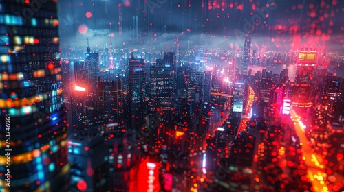 Futuristic technology in cyberpunk cityscapes, showcasing neon lights and advanced urban infrastructure.