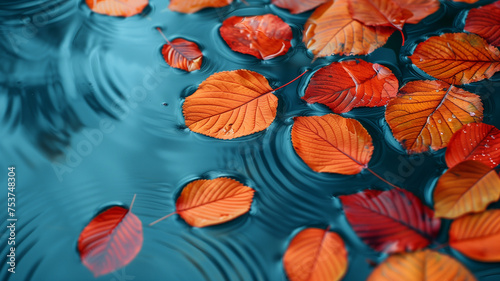 A blue body of water with leaves floating on top