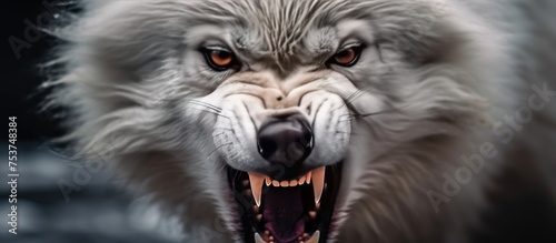 close up photo angry white wolf background photo