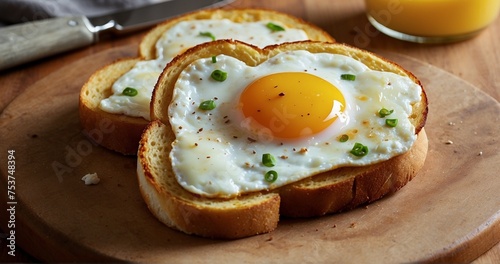 Compose an image where two heart-shaped fried eggs are placed on a breakfast sandwich. Pay attention to the realistic details of the eggs melding with other ingredients-AI Generative