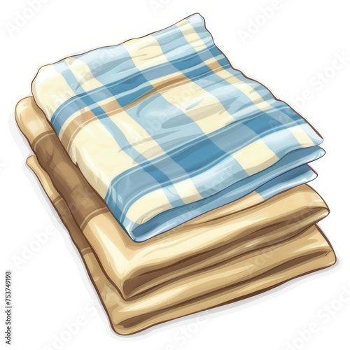 Kitchen towels, white, blue brown, sticker, 3d illustration,