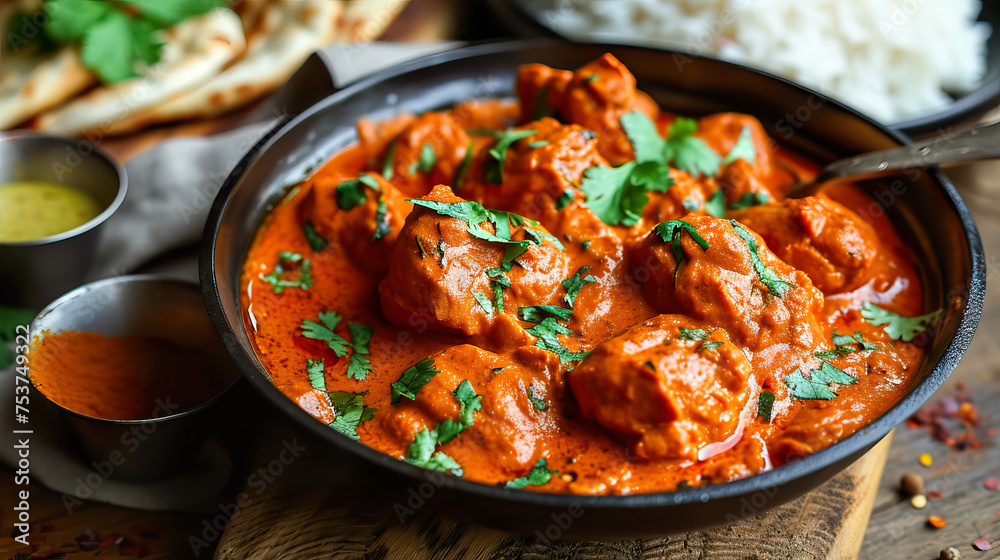 Butter Chicken, close-up angle view, ultra realistic food photography