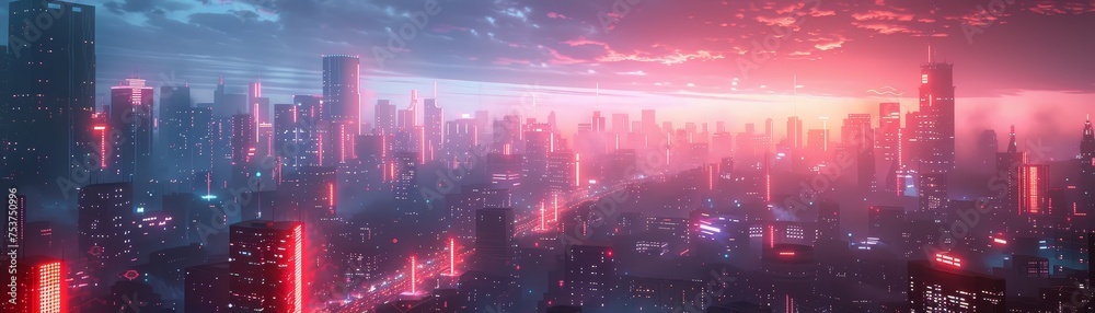 At dusk, neon cyberpunk cityscapes showcase the dance of light and shadow in futuristic landscapes.