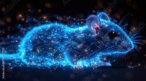 a computer generated image of a mouse on a black background with blue and white lights in the shape of a rat. © Shanti