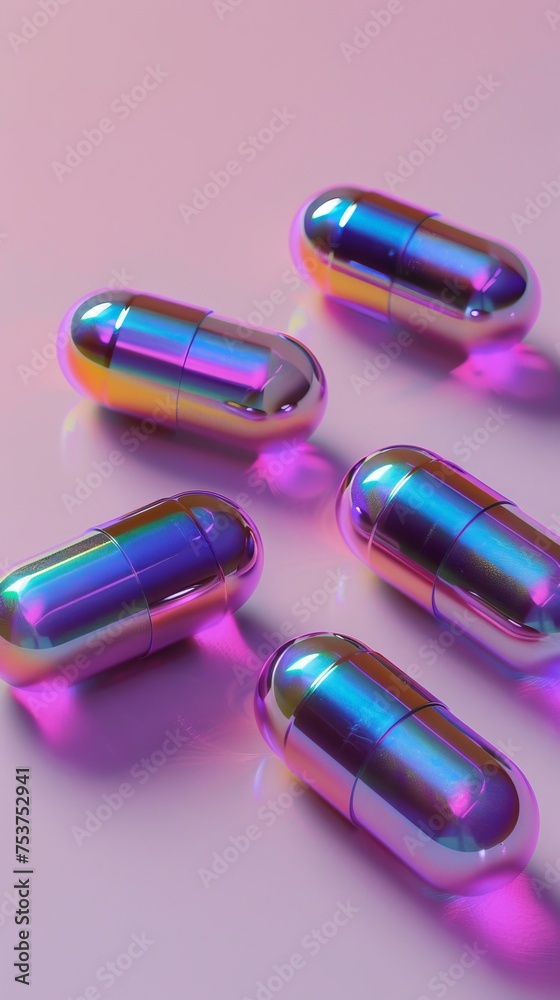 Capsule, medicine pills, made of iridescent material Capsule, medicine pills, made of iridescent material
