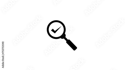 Magnifying glass search with cheek mark icon and out animation loop blue photo