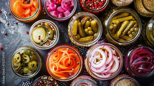 A variety of pickled vegetables and condiments for sandwiches