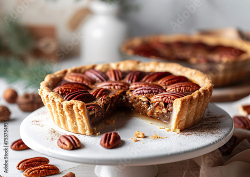 Delicious Pecan pie  side view  ultra realistic food photography 