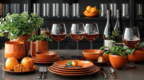 a table topped with lots of oranges next to a vase filled with oranges and a plate filled with oranges. photo