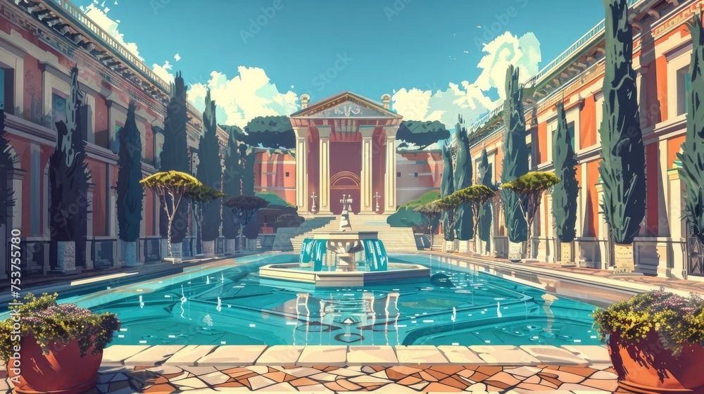 Ancient Roman Grandeur. Illustration of a European-style Background Wall, Evoking the Majesty and Timeless Beauty of Rome Architectural Heritage.