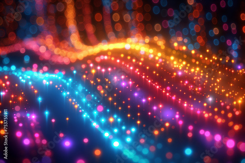 Colorful light paths flowing in a dark atmosphere. Colorful abstract space themed background