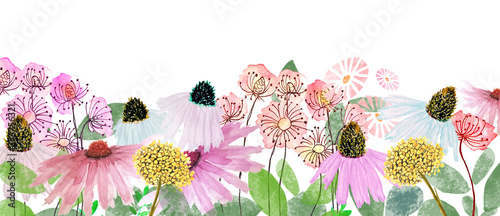 Sfondo con decorazione di fiori ad acquerello multicolore e foglie