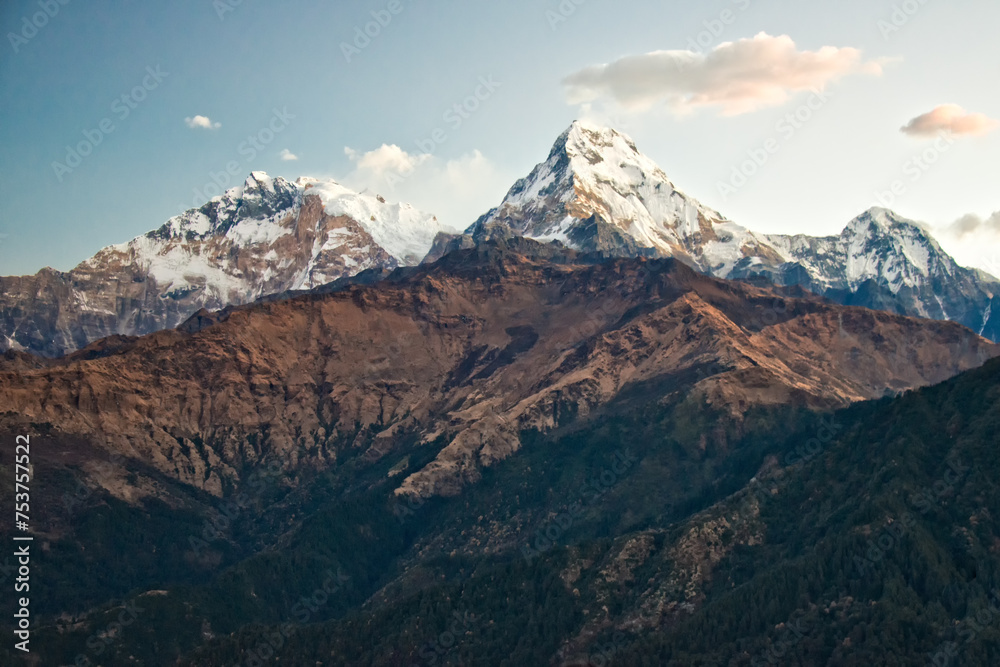Sunset Glow on the Annapurna South and Hiunchuli Peaks from Poon Hill, Nepal