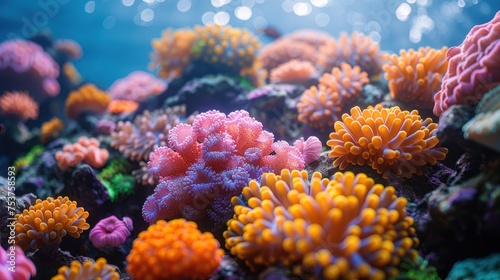 a close up of a bunch of corals with water droplets on the top and bottom of the corals.