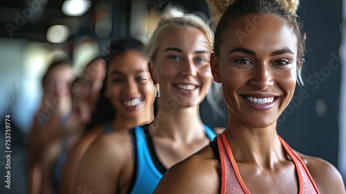 group of smiling fitness people in the gym