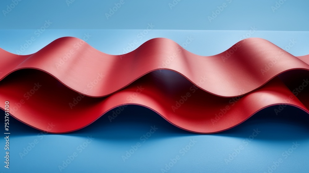 Naklejka premium a close up of a red roofing tile on a blue surface with a wavy pattern on the top of the roof.