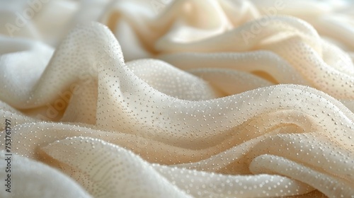 a close up view of a white fabric with a lot of small dots on the top of the fabric and the bottom of the fabric.